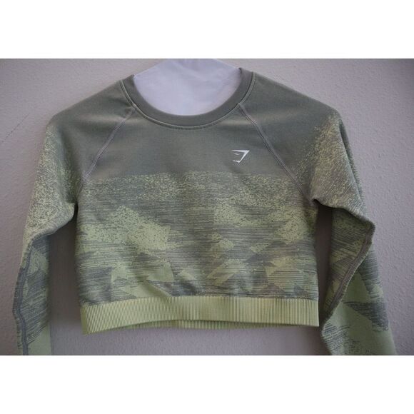 Gymshark B1A9X-GBDZ Women's Sz S Taupe Gray Adapt Ombre Long Sleeve Crop Top - Picture 6 of 9